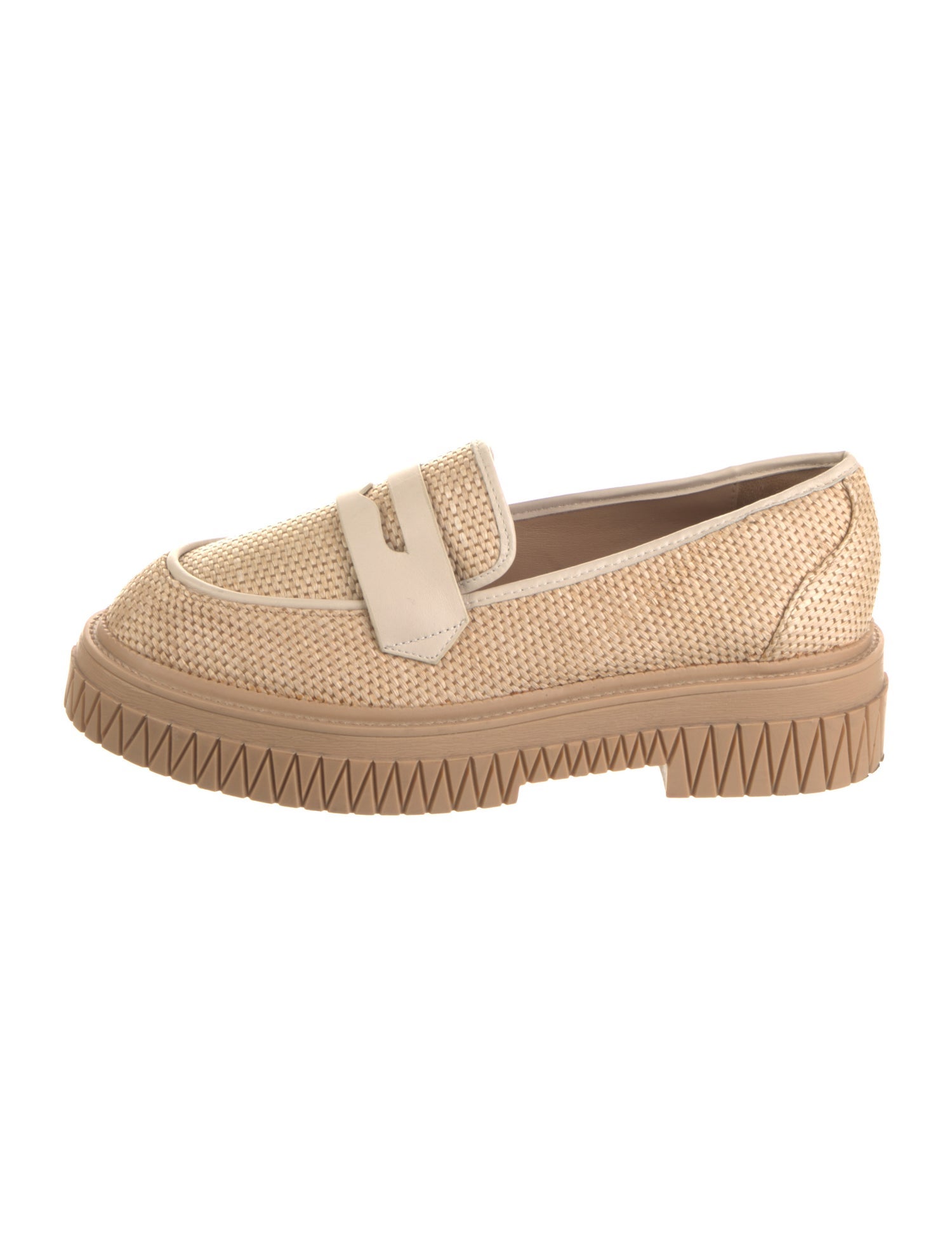 Schutz Raffia Leather Trim Embellishment Loafers