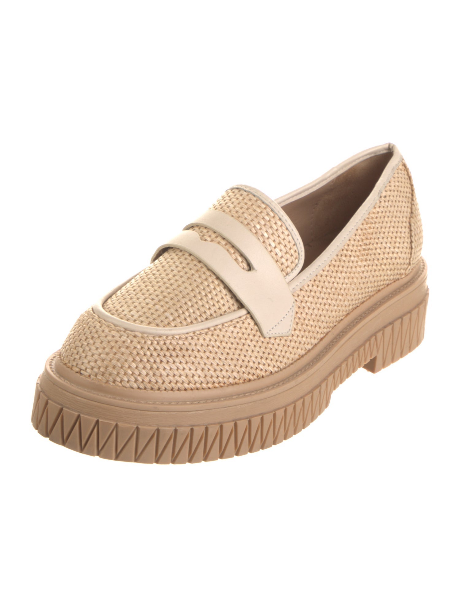 Schutz Raffia Leather Trim Embellishment Loafers