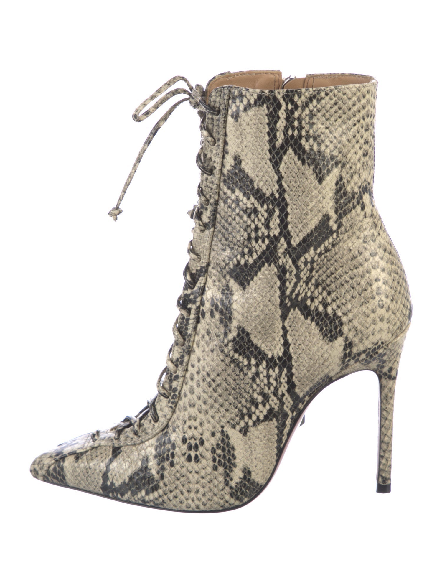 Schutz Embossed Leather Animal Print Lace-Up Boots
