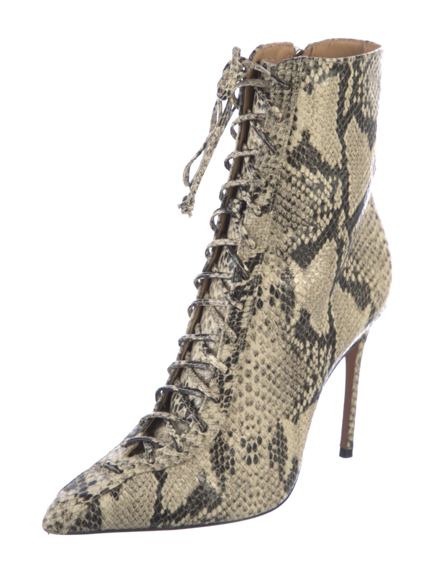 Schutz Embossed Leather Animal Print Lace-Up Boots