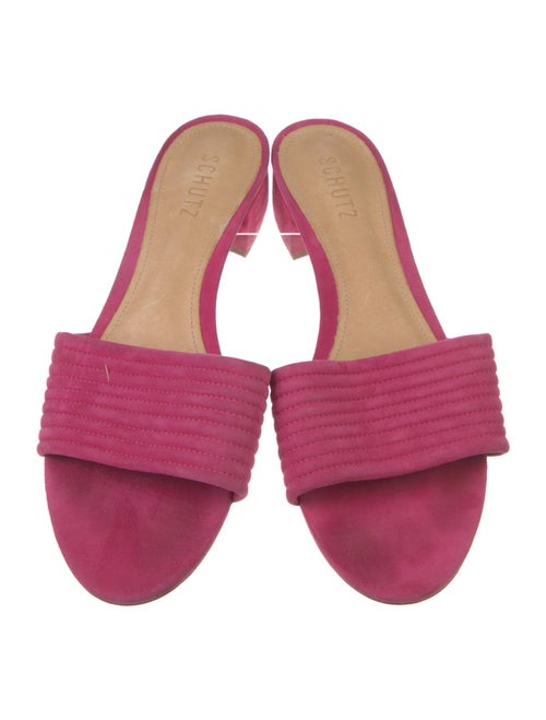 Schutz Suede Leather Trim Embellishment Slides