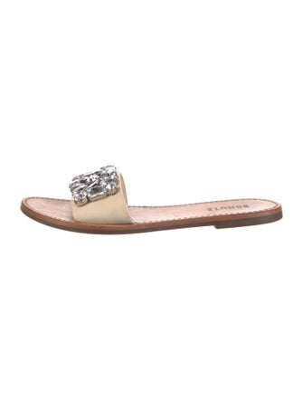 Schutz Leather Crystal Embellishments Slides