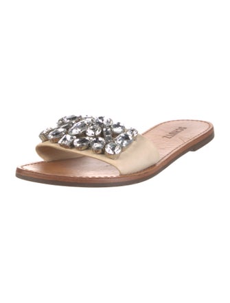 Schutz Leather Crystal Embellishments Slides