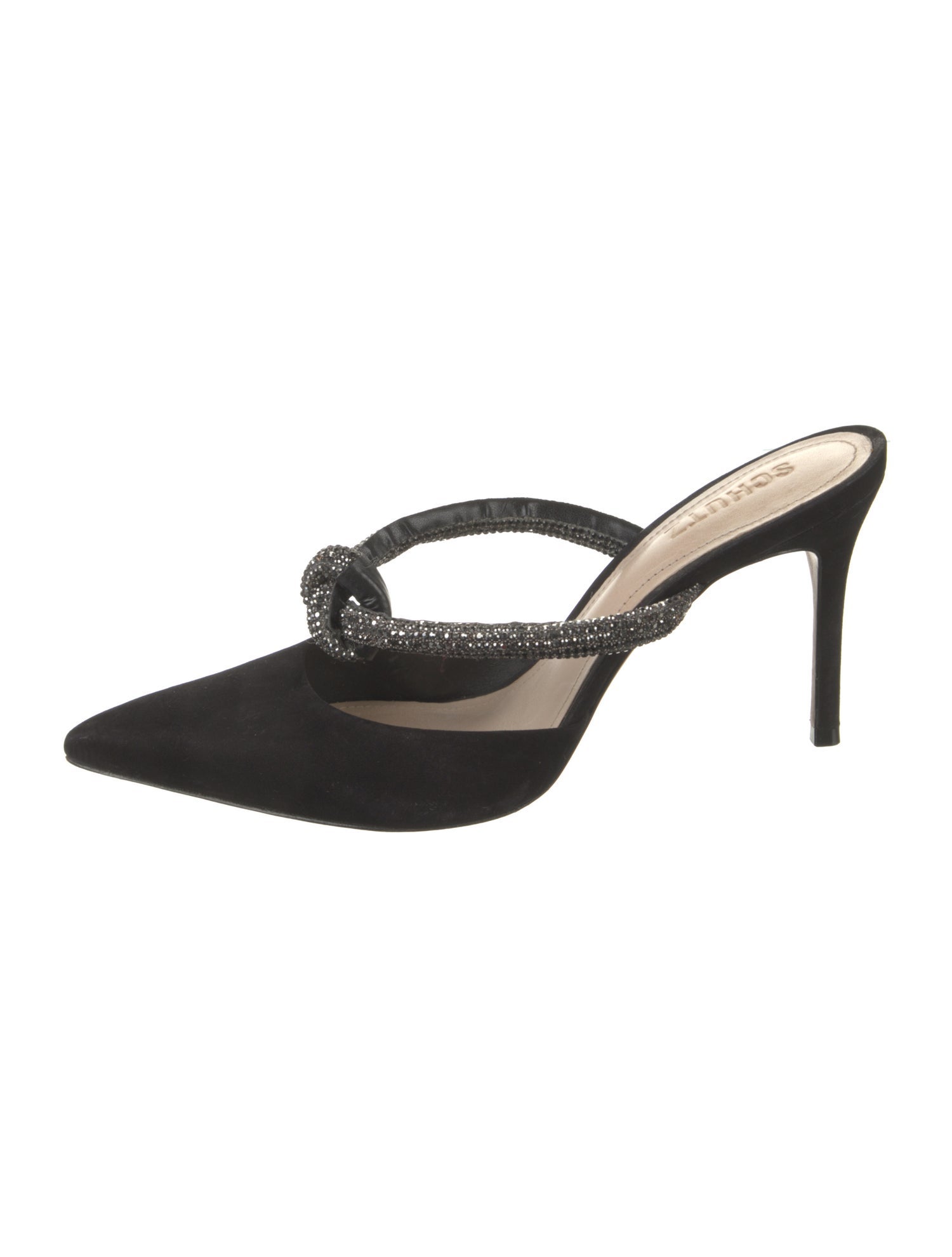 Schutz Suede Crystal Embellishments Mules
