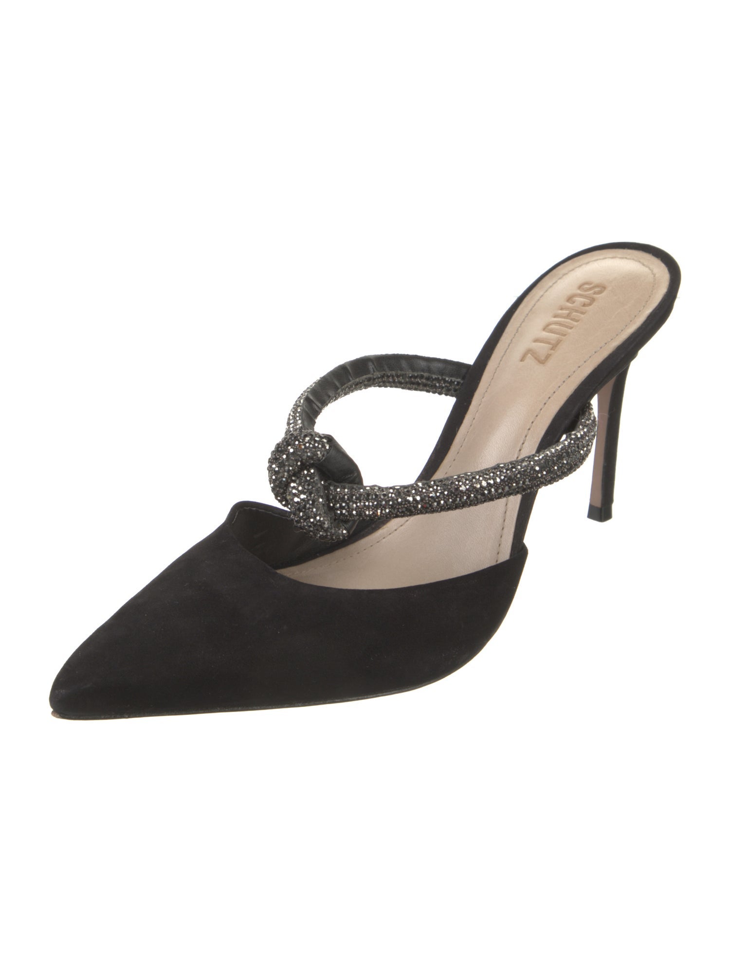 Schutz Suede Crystal Embellishments Mules