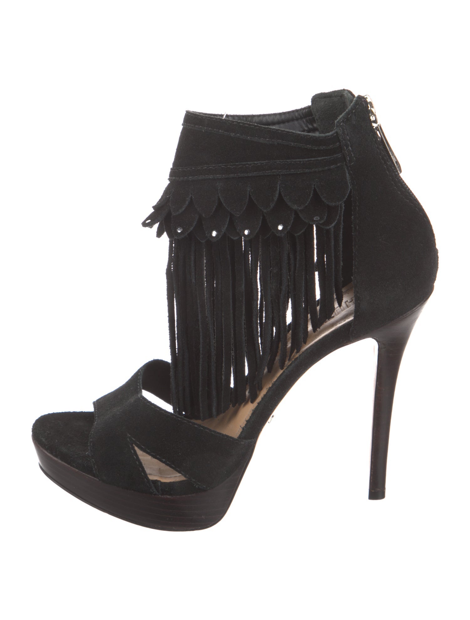 Schutz Suede Fringe Trim Accent Gladiator Sandals