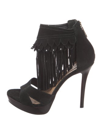 Schutz Suede Fringe Trim Accent Gladiator Sandals