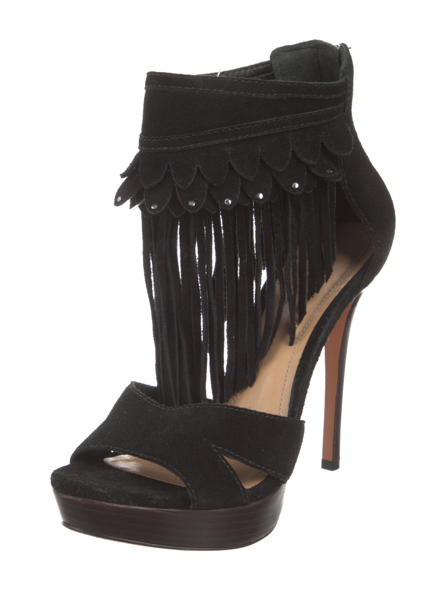 Schutz Suede Fringe Trim Accent Gladiator Sandals