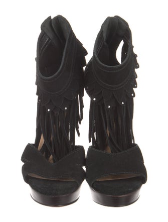 Schutz Suede Fringe Trim Accent Gladiator Sandals