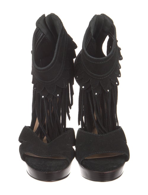 Schutz Suede Fringe Trim Accent Gladiator Sandals