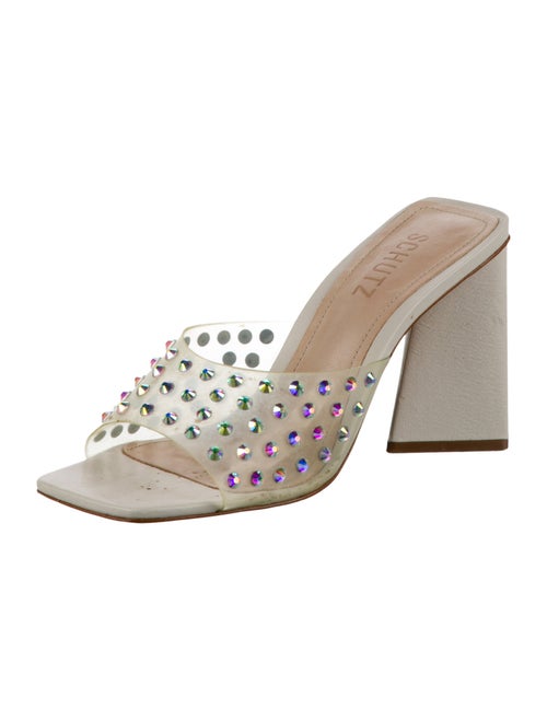 Schutz Leather Crystal Embellishments Slides