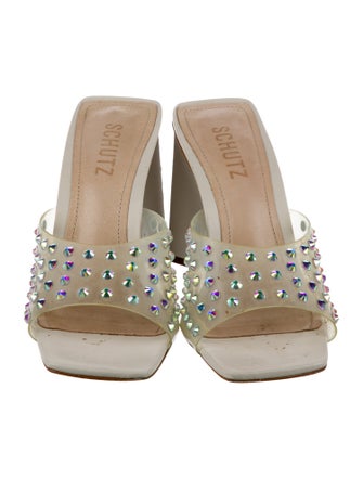 Schutz Leather Crystal Embellishments Slides