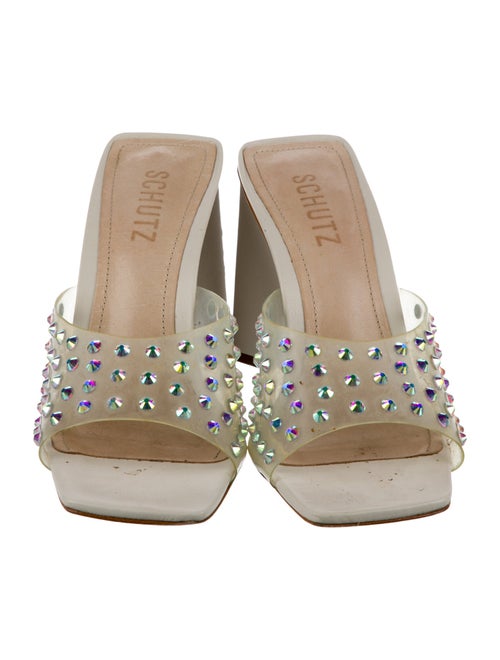 Schutz Leather Crystal Embellishments Slides