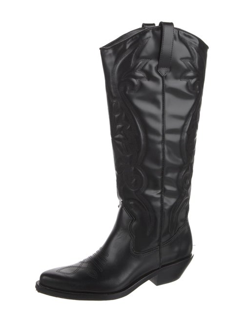 Schutz Leather Embroidered Accent Riding Boots