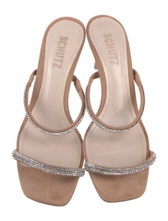 Schutz Suede Crystal Embellishments Slides