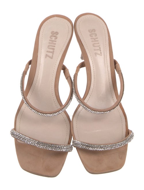 Schutz Suede Crystal Embellishments Slides
