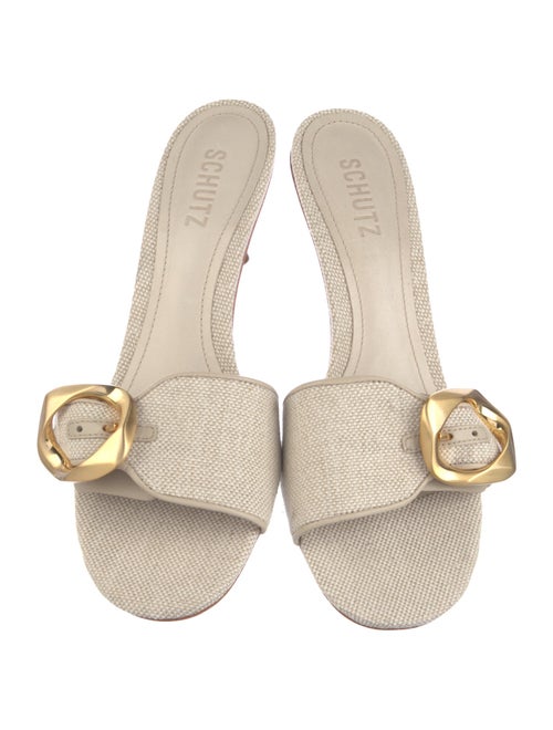 Schutz Leather Animal Print Slides