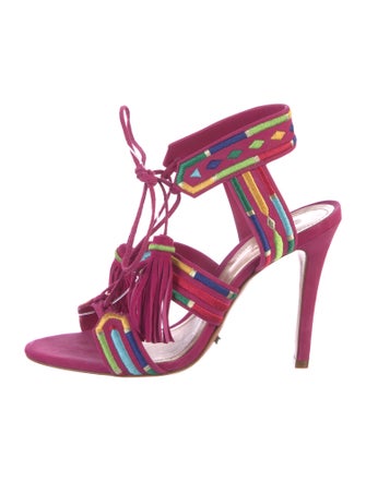Schutz Suede Printed T-Strap Sandals