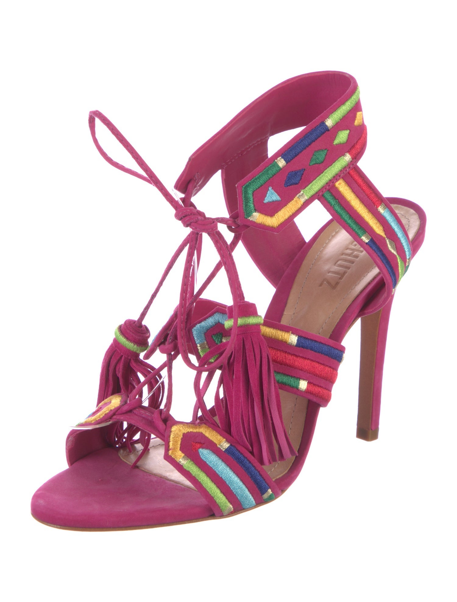Schutz Suede Printed T-Strap Sandals
