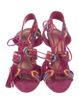 Schutz Suede Printed T-Strap Sandals