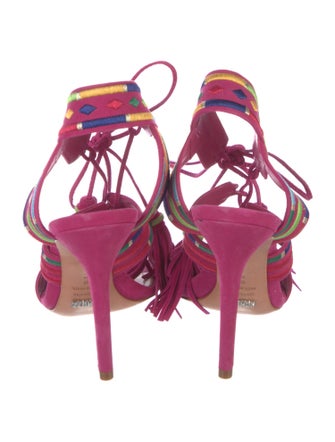 Schutz Suede Printed T-Strap Sandals