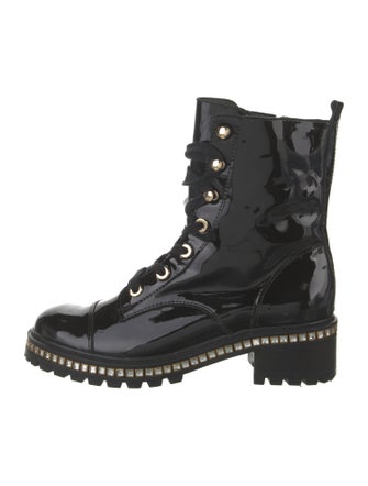 Schutz Patent Leather Crystal Embellishments Combat Boots