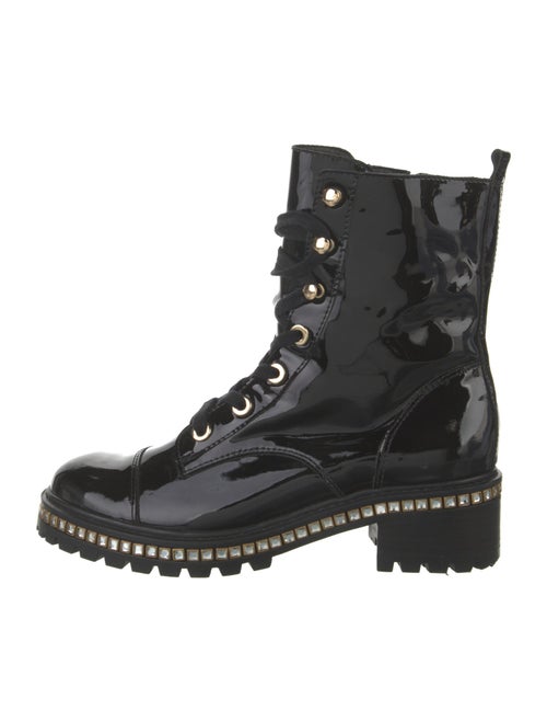 Schutz Patent Leather Crystal Embellishments Combat Boots