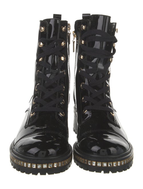Schutz Patent Leather Crystal Embellishments Combat Boots