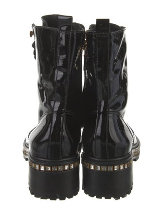 Schutz Patent Leather Crystal Embellishments Combat Boots