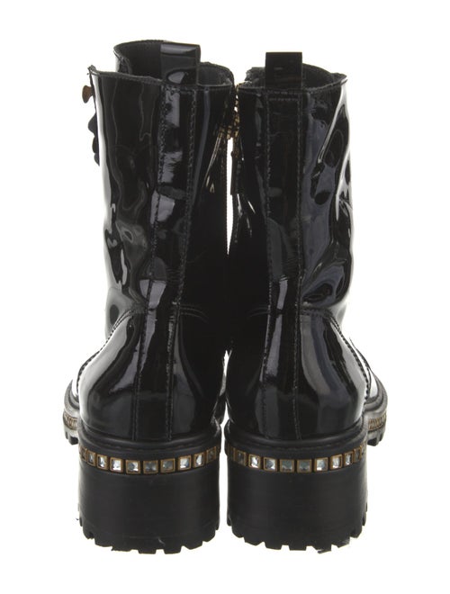 Schutz Patent Leather Crystal Embellishments Combat Boots