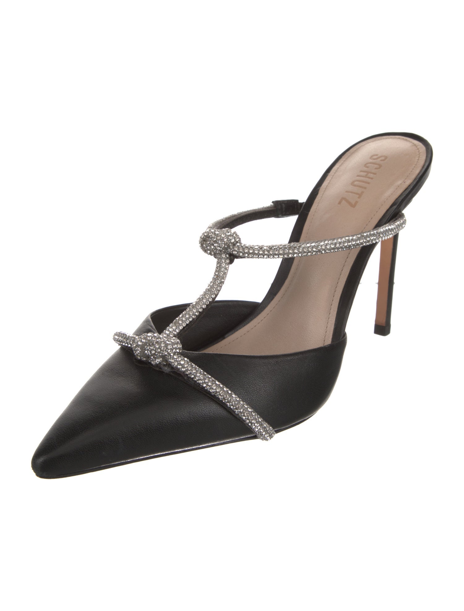 Schutz Leather Crystal Embellishments Mules