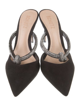 Schutz Suede Crystal Embellishments Mules