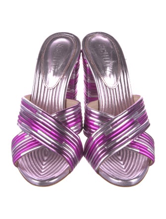Schutz Leather Printed Slides