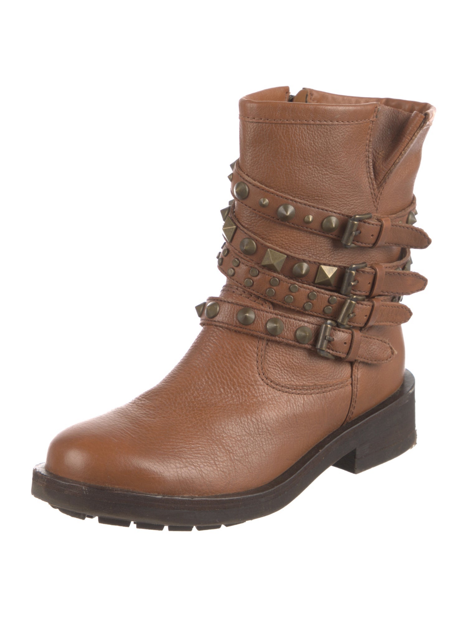 Schutz Leather Studded Accents Moto Boots