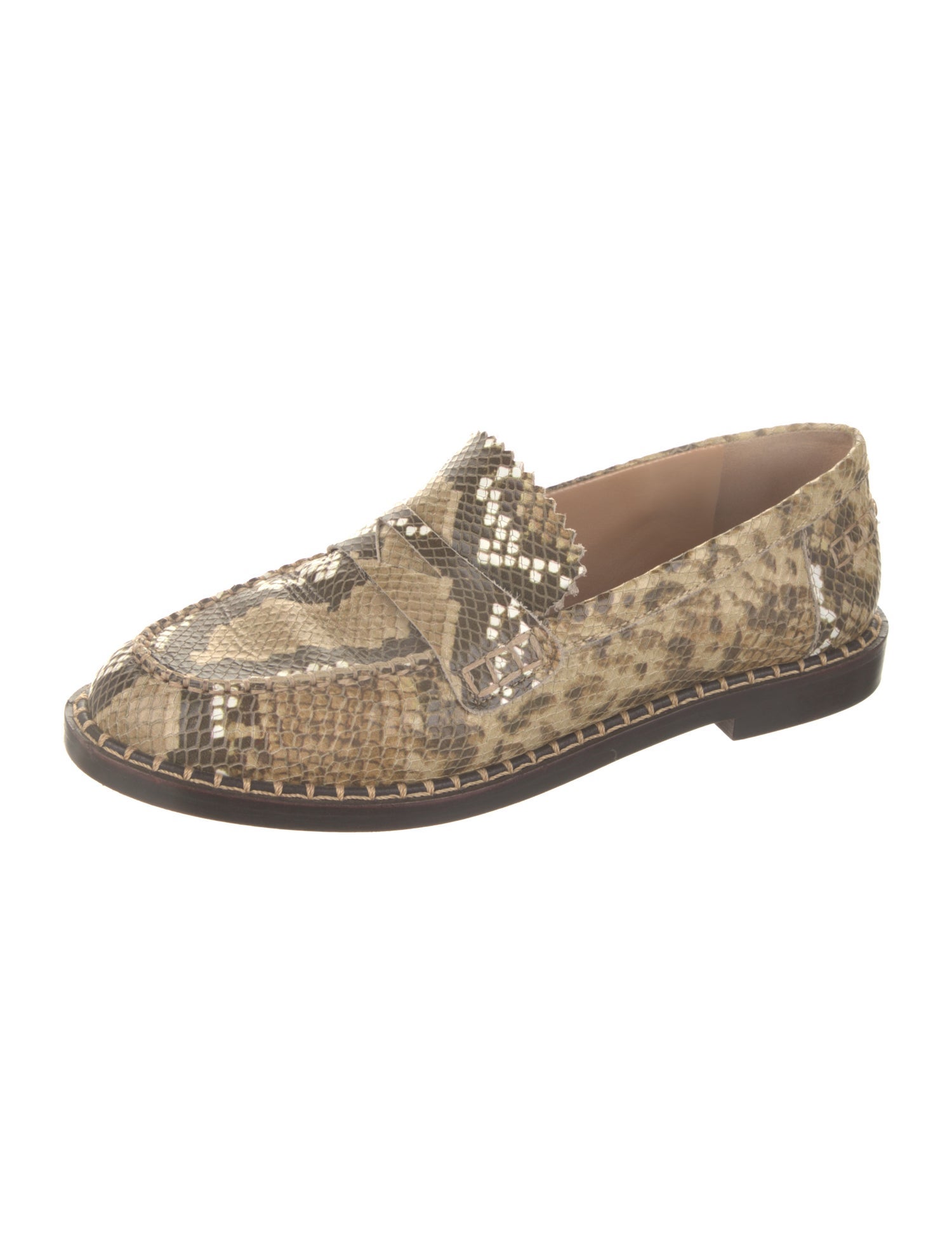 Schutz Embossed Leather Animal Print Loafers