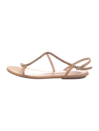 Schutz Leather Crystal Embellishments Slingback Sandals