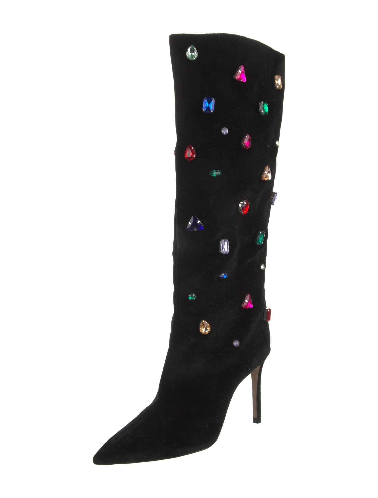 Schutz Velvet Crystal Embellishments Boots