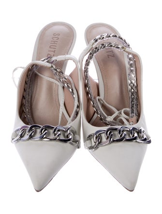 Schutz Leather Chain-Link Accents Slingback Pumps