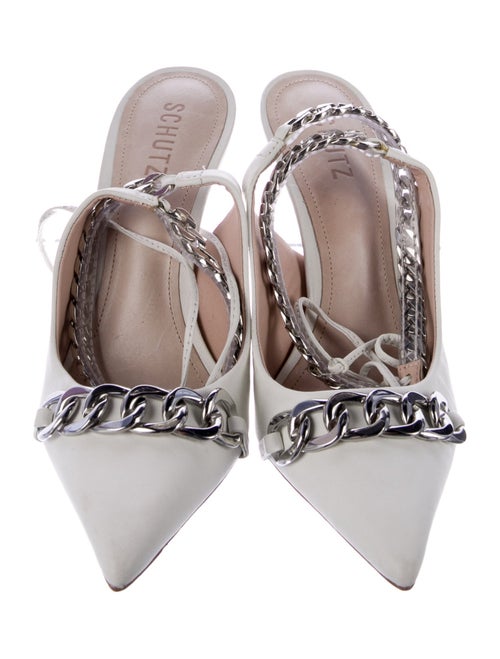 Schutz Leather Chain-Link Accents Slingback Pumps