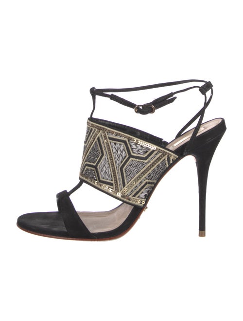 Schutz Suede Printed T-Strap Sandals