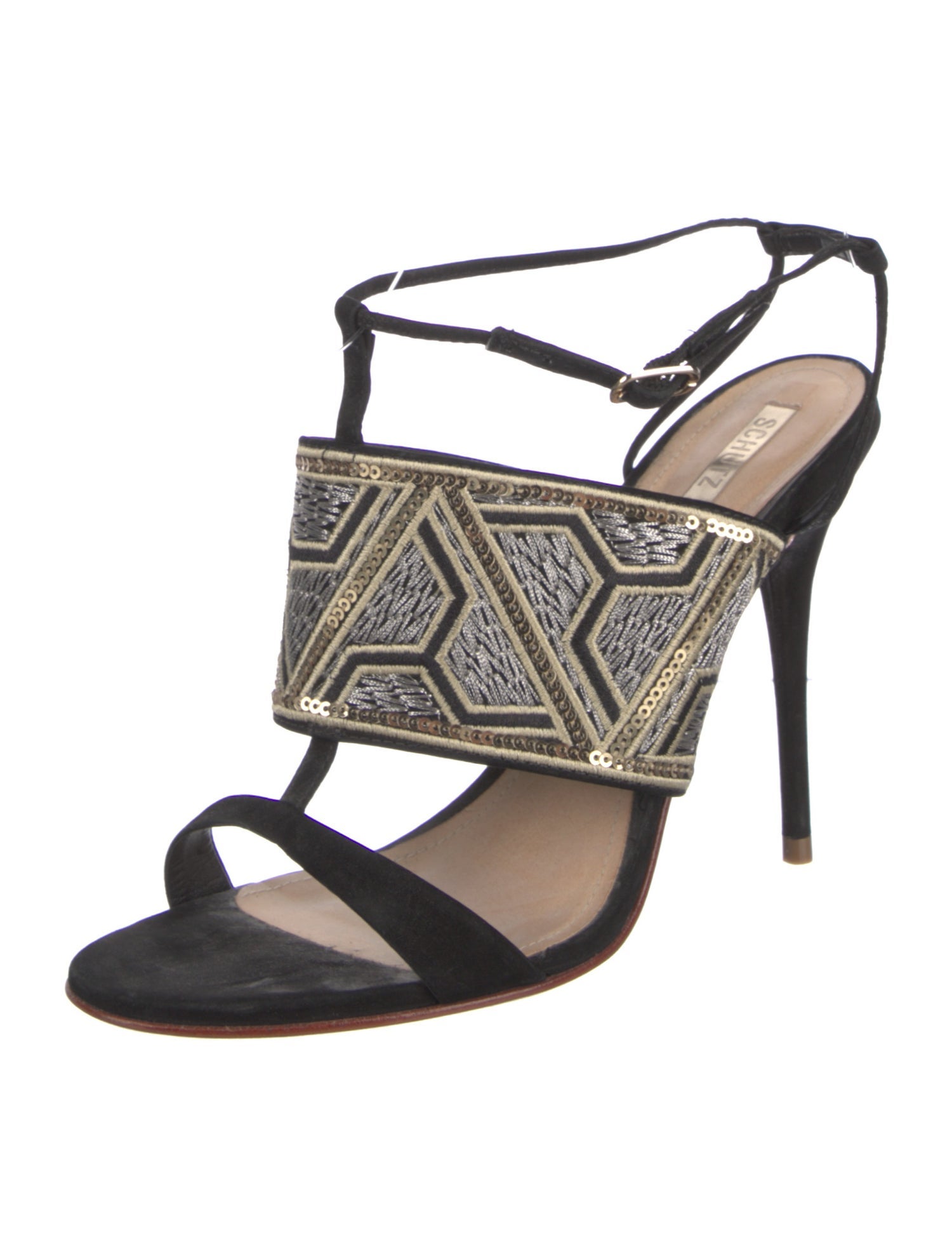 Schutz Suede Printed T-Strap Sandals