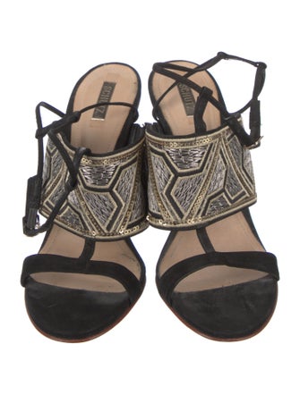 Schutz Suede Printed T-Strap Sandals