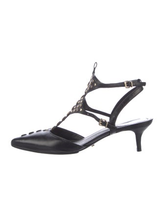 Schutz Leather Studded Accents T-Strap Pumps