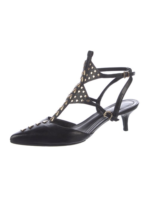 Schutz Leather Studded Accents T-Strap Pumps