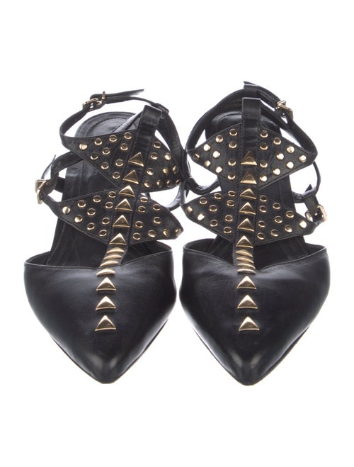 Schutz Leather Studded Accents T-Strap Pumps