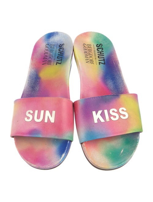 Schutz Leather Colorblock Pattern Slides