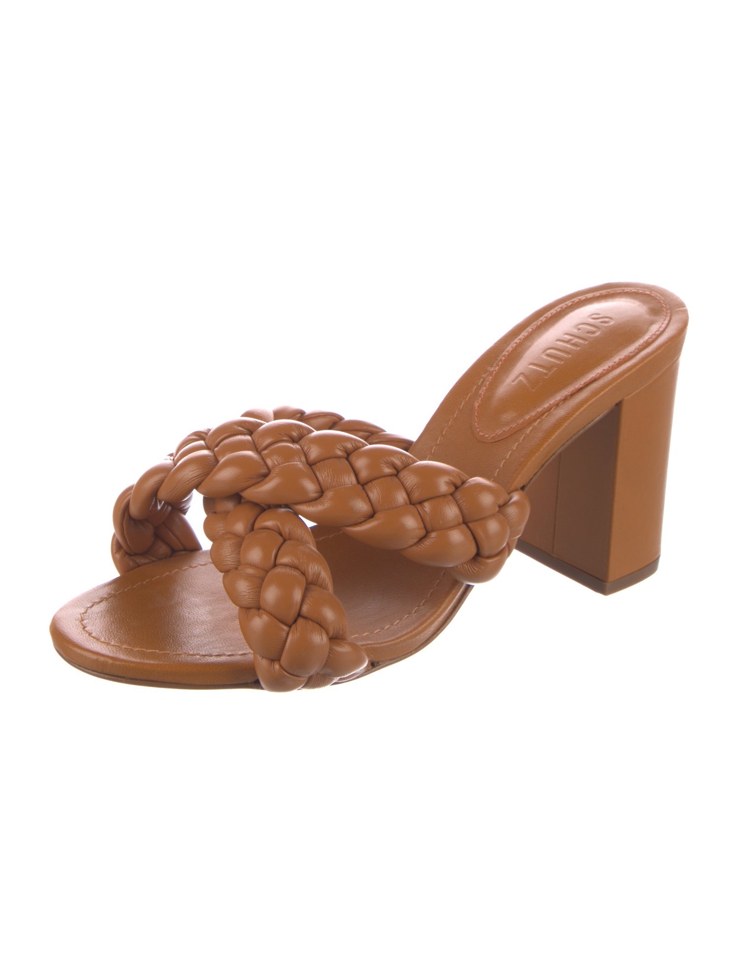 Schutz Leather Braided Accents Slides