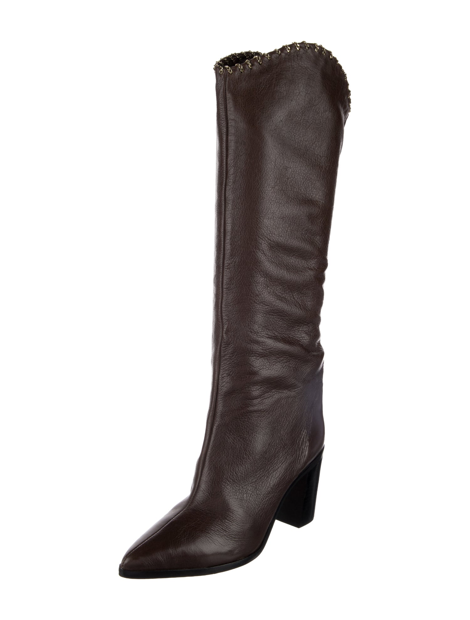 Schutz Leather Chain-Link Accents Boots