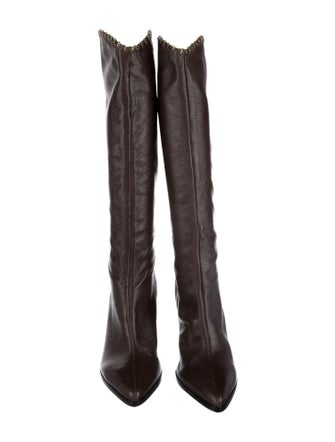 Schutz Leather Chain-Link Accents Boots