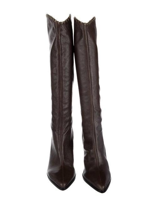 Schutz Leather Chain-Link Accents Boots